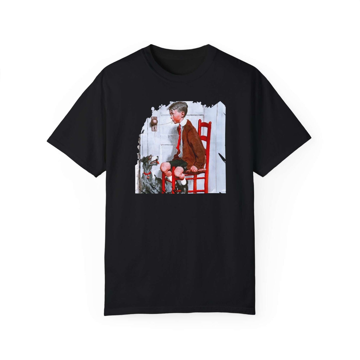 Retro T-shirt featuring vintage illustration of boy removing loose tooth, inspired by William Meade Prince's 1925 artwork.