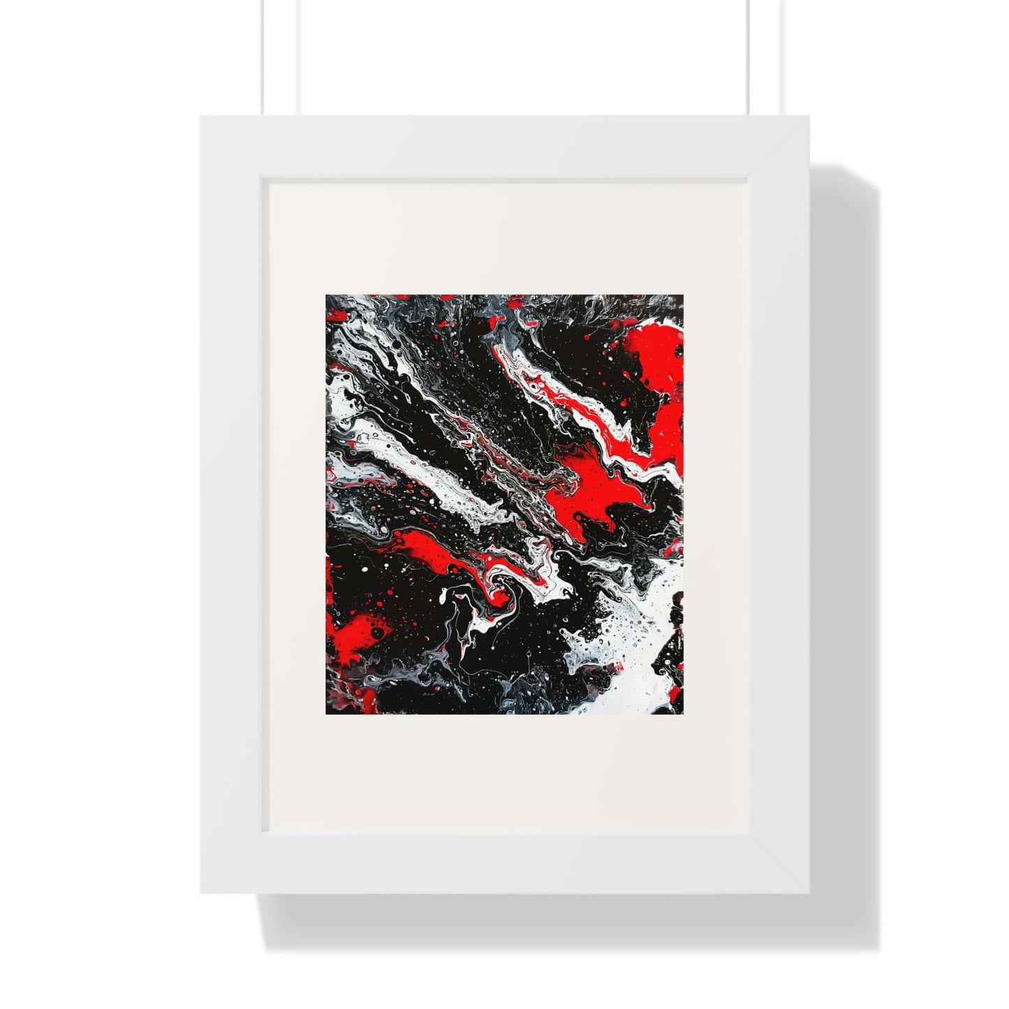 Crimson Drift - AbEx - Framed Vertical Wall Art