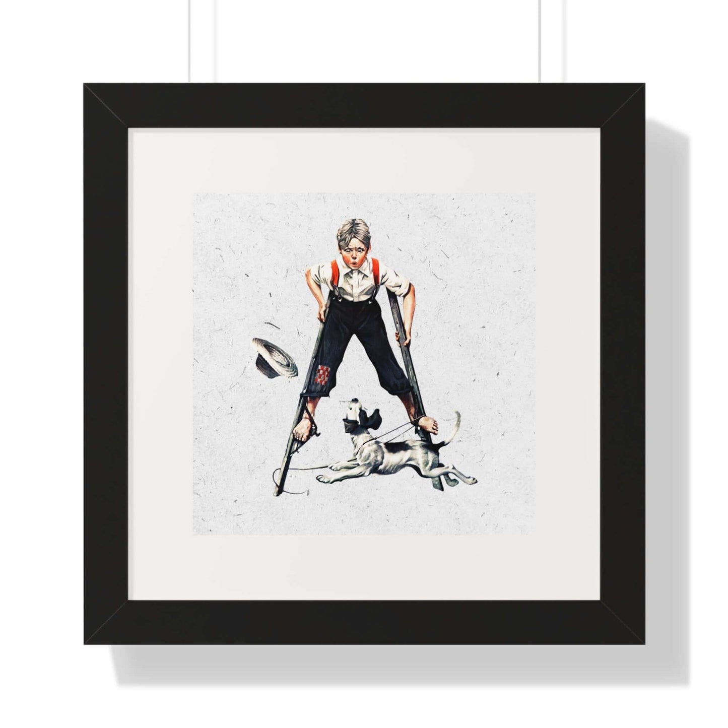 Boy on Stilts by Norman Rockwell: Framed Wall Art