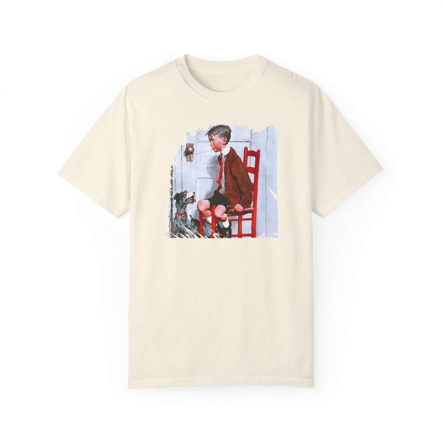 Vintage T-shirt featuring a boy removing a loose tooth illustration by William Meade Prince, inspired by 1925 magazine cover.