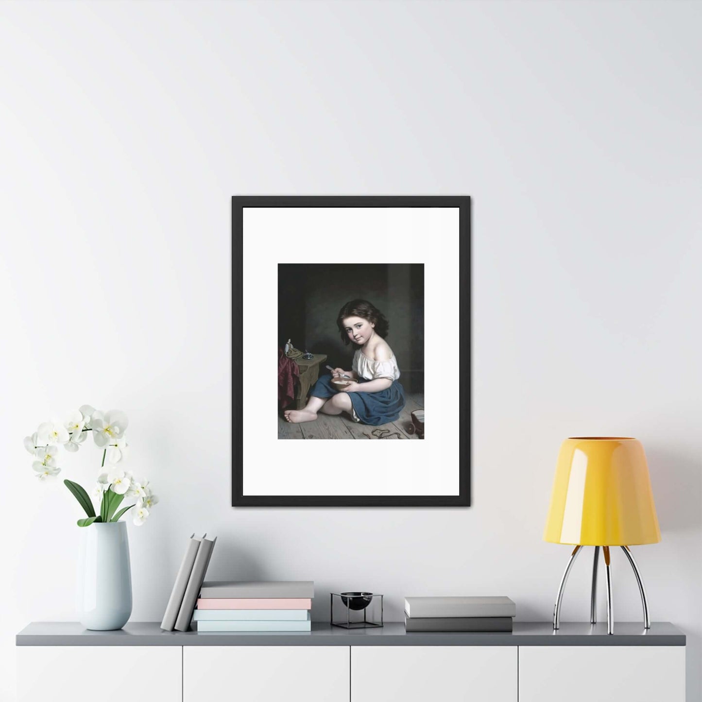 Frukosten (Breakfast) wall art by Amalia Lindegren, featuring a child in a quiet morning scene, enhancing home decor.