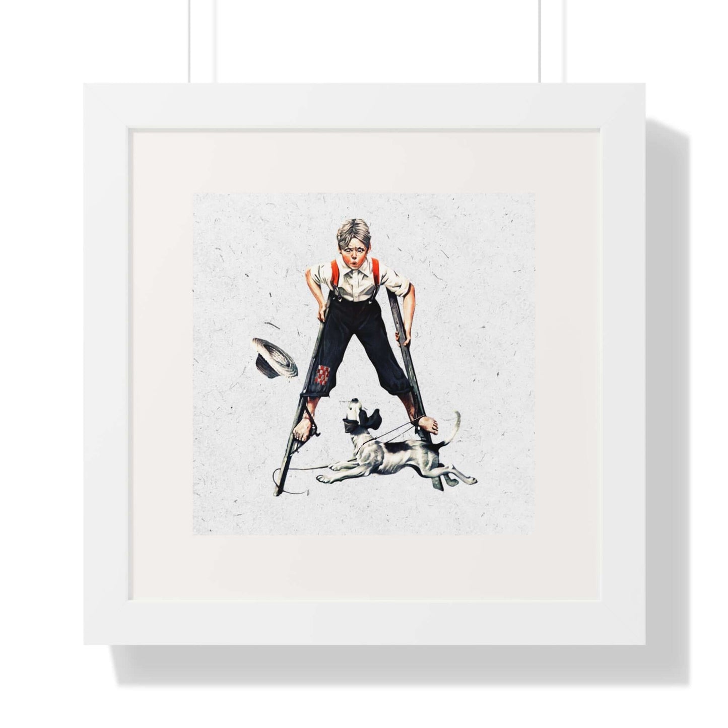Boy on Stilts by Norman Rockwell: Framed Wall Art
