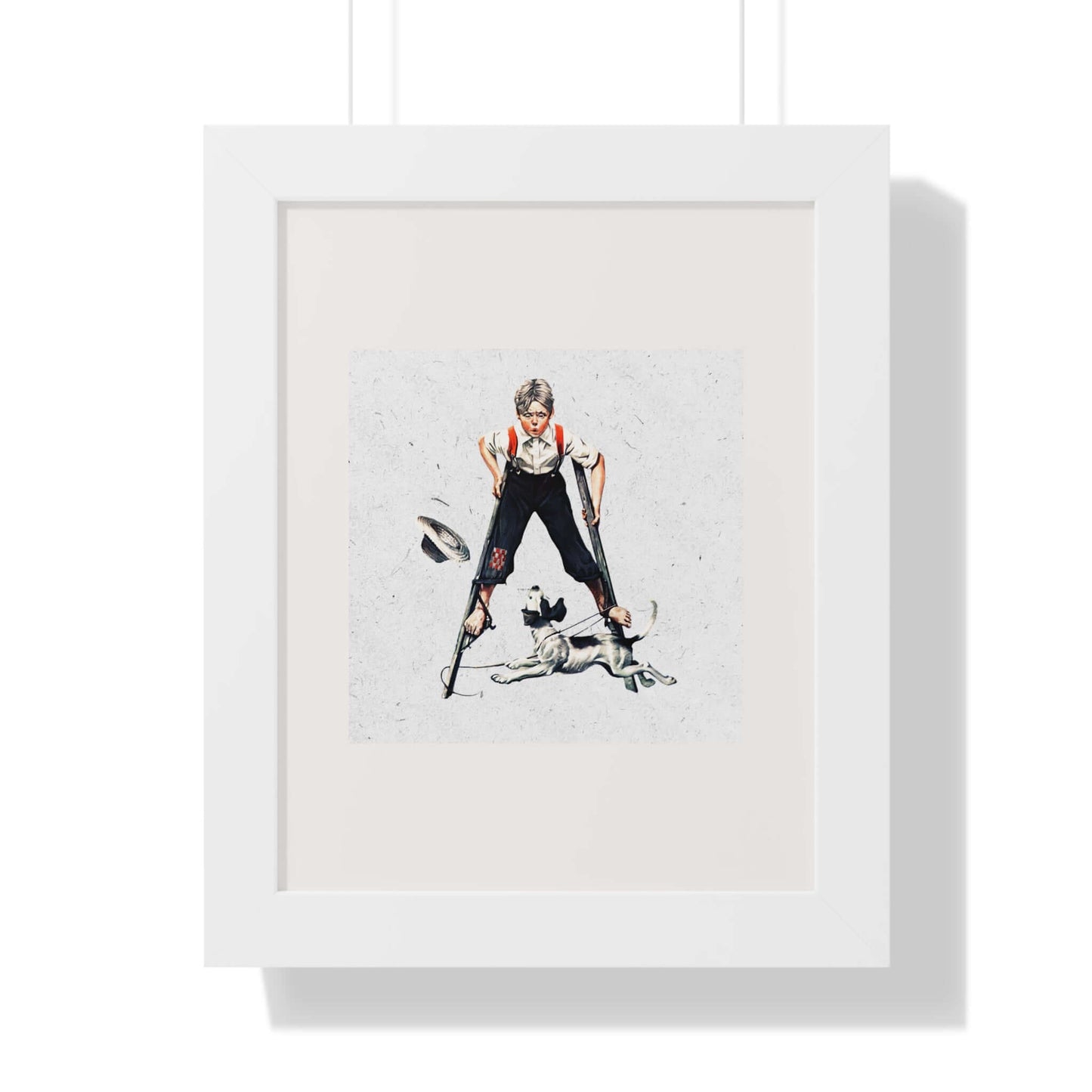 Boy on Stilts by Norman Rockwell: Framed Wall Art