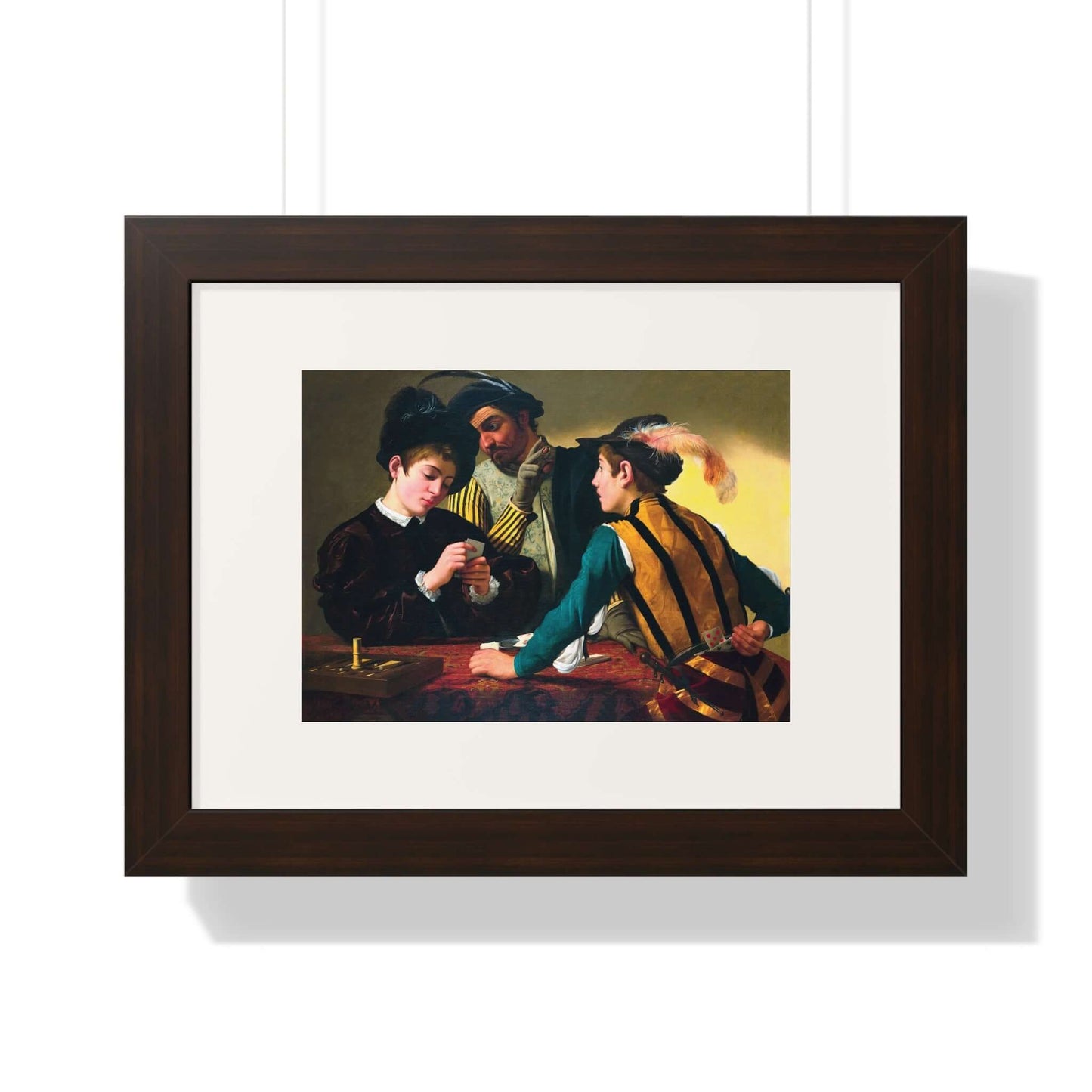 The Cardsharps by Caravaggio wall art, depicting a young boy in a card game, highlighting drama and deception.