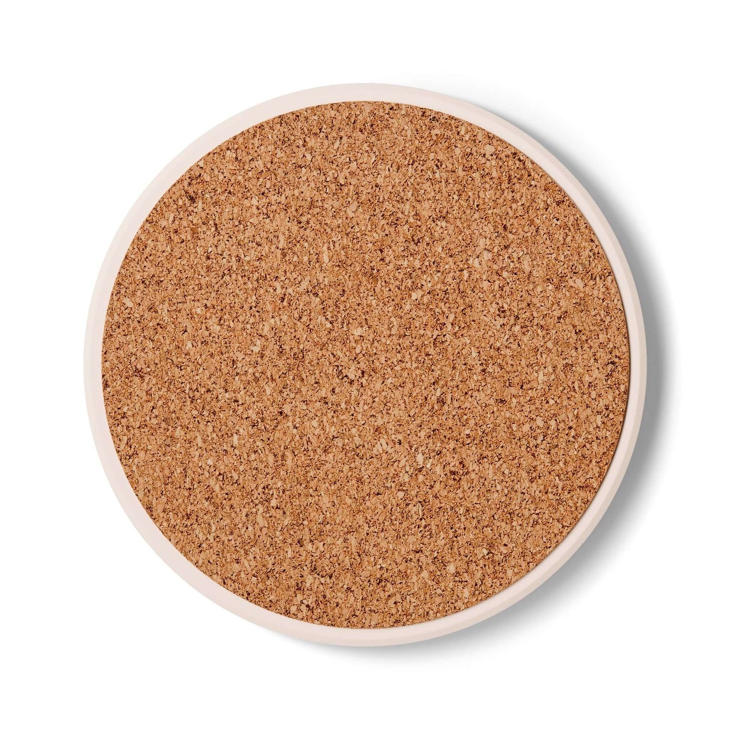 Round cork coaster with smooth surface, ideal for seniors' drinkware as a safe, decorative surface.