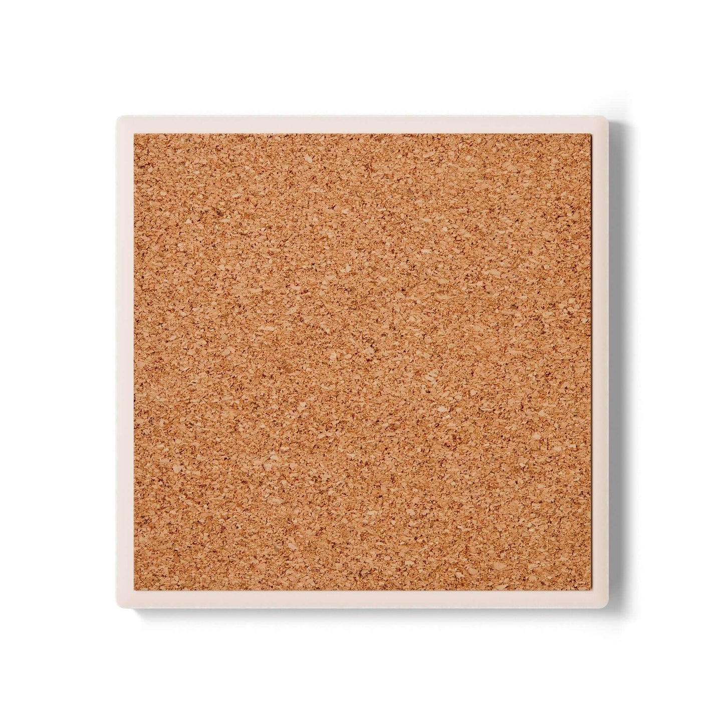 Cork backing of a ceramic coaster, ideal for seniors as a gift, providing stability and protection for surfaces.