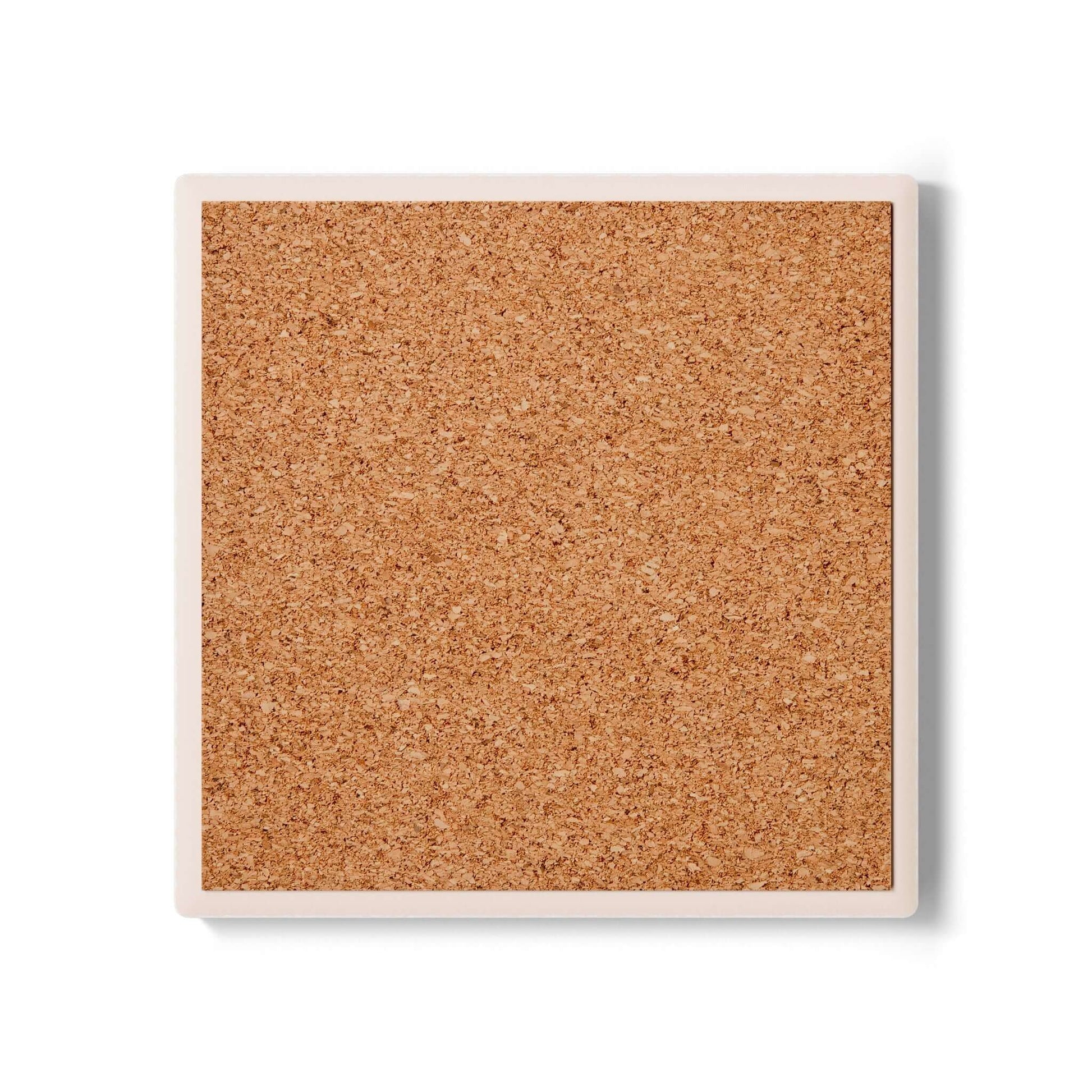 Cork backing of a ceramic coaster, ideal for seniors as a gift, providing stability and protection for surfaces.